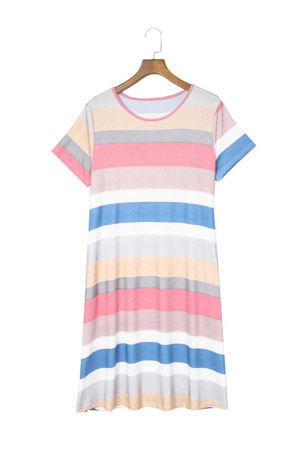 Udressshop Women's Multicolor Striped Pocket T Shirt Dress