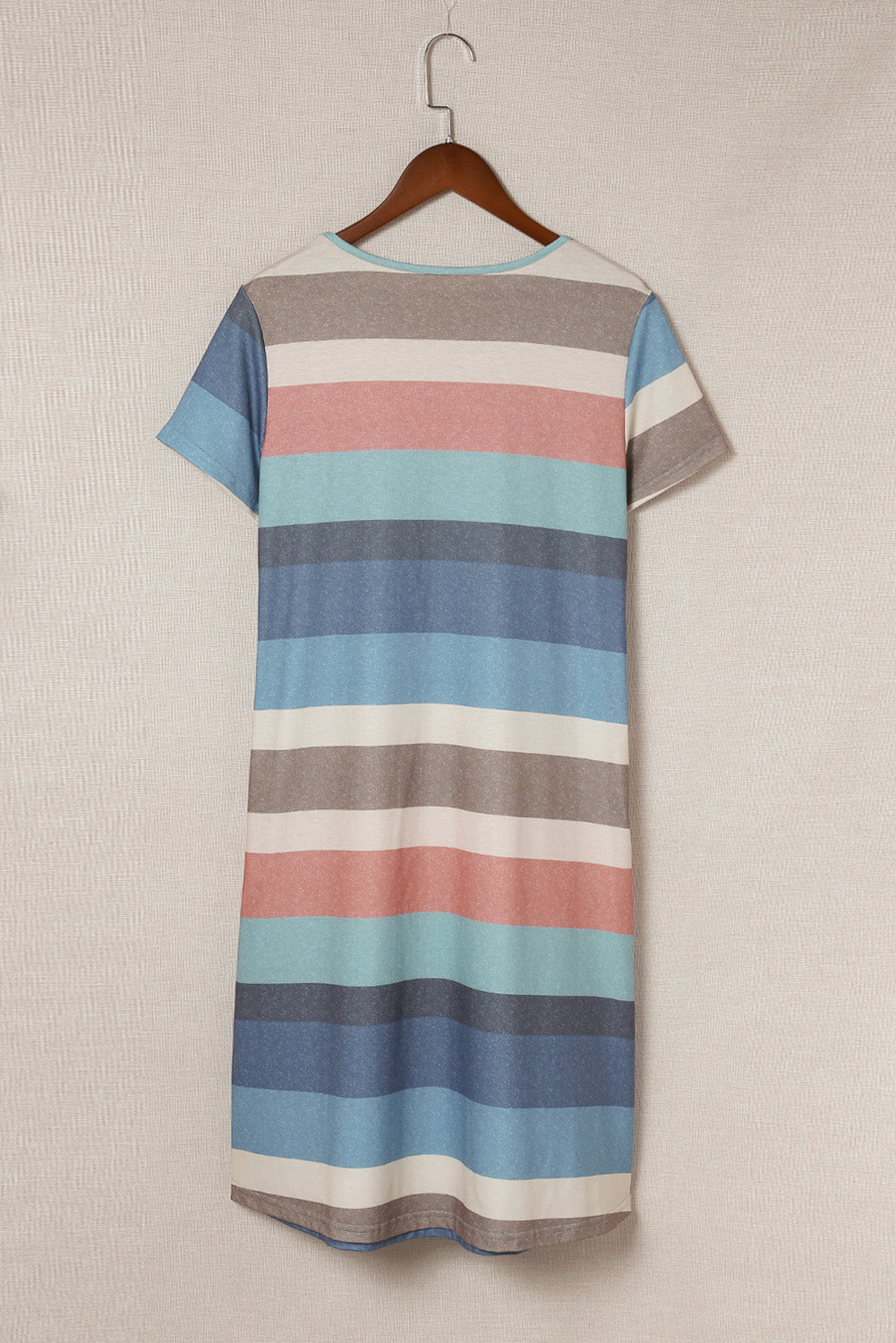 Udressshop Women's Multicolor Striped Pocket T Shirt Dress