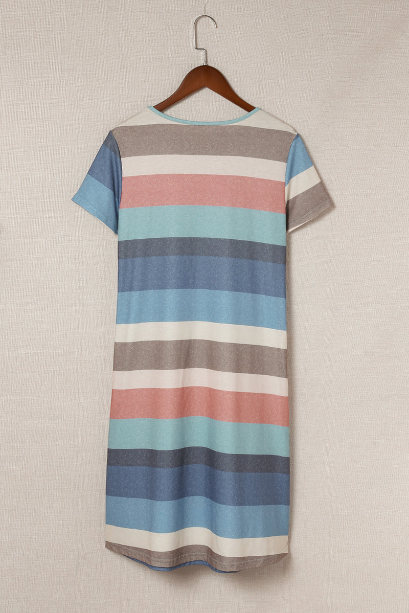 Udressshop Women's Multicolor Striped Pocket T Shirt Dress