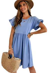 Udressshop Women's Round Neck Ruffle Sleeve Loose Dress