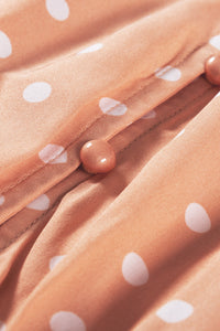 Udressshop Apricot Button Polka Dot High Slit Ruffled Midi Dress