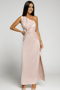 Udressshop Pink One-shoulder Twist Detail Sleeveless Party Gown with Slit