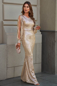 Udressshop Sequin Fr-inge Sleeve Elegant Boydcon Wedding Party Dress Maxi Formal Evening Gowns