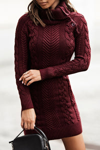 Udressshop Asymmetric Buttoned Collar Bodycon Winter Sweater Dress