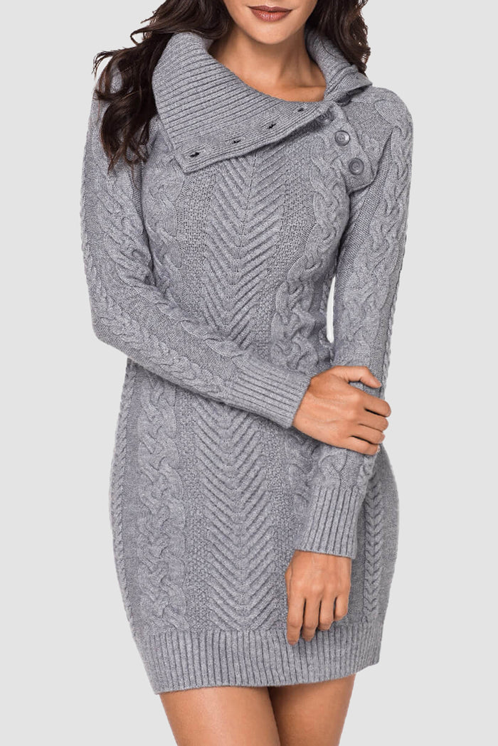 Udressshop Asymmetric Buttoned Collar Bodycon Winter Sweater Dress