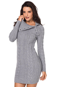 Udressshop Asymmetric Buttoned Collar Bodycon Winter Sweater Dress