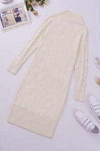 Udressshop Beige High Neck Textured Bodycon Winter Sweater Dress