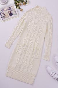 Udressshop Beige High Neck Textured Bodycon Winter Sweater Dress