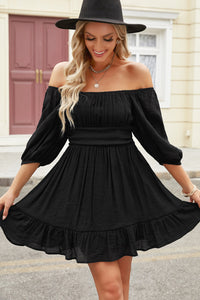 Udressshop Bow Knot Square Neck Ruffled High Waist Mini Dress