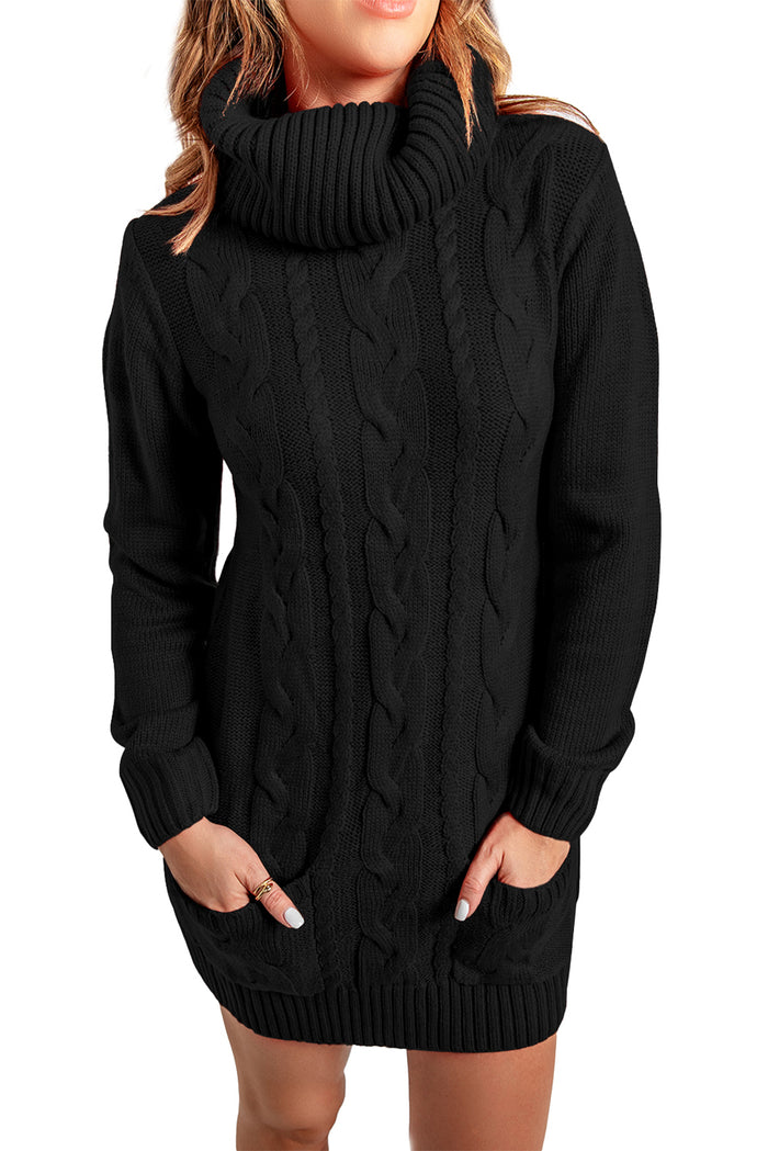 Udressshop Cowl Neck Cable Knit Winter Sweater Dress