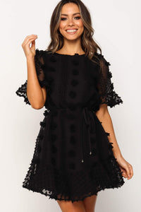 Udressshop Crew Neck Swiss Dot Mini Dress