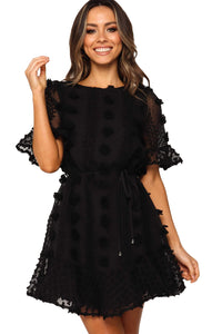 Udressshop Crew Neck Swiss Dot Mini Dress