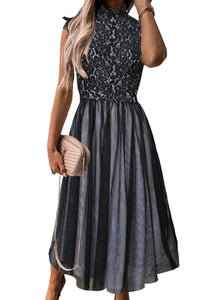 Udressshop Black High Neck Sleeveless Crochet Lace Mesh Lined Evening Dress