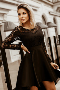 Udressshop Long Sleeve Lace High Low Satin Prom Evening Dress