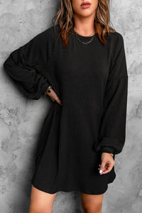 Udressshop Black Round Neck Empire Waist Ribbed Knit Dress