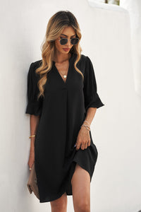 Udressshop Ruffled Sleeve Shift Mid Dress