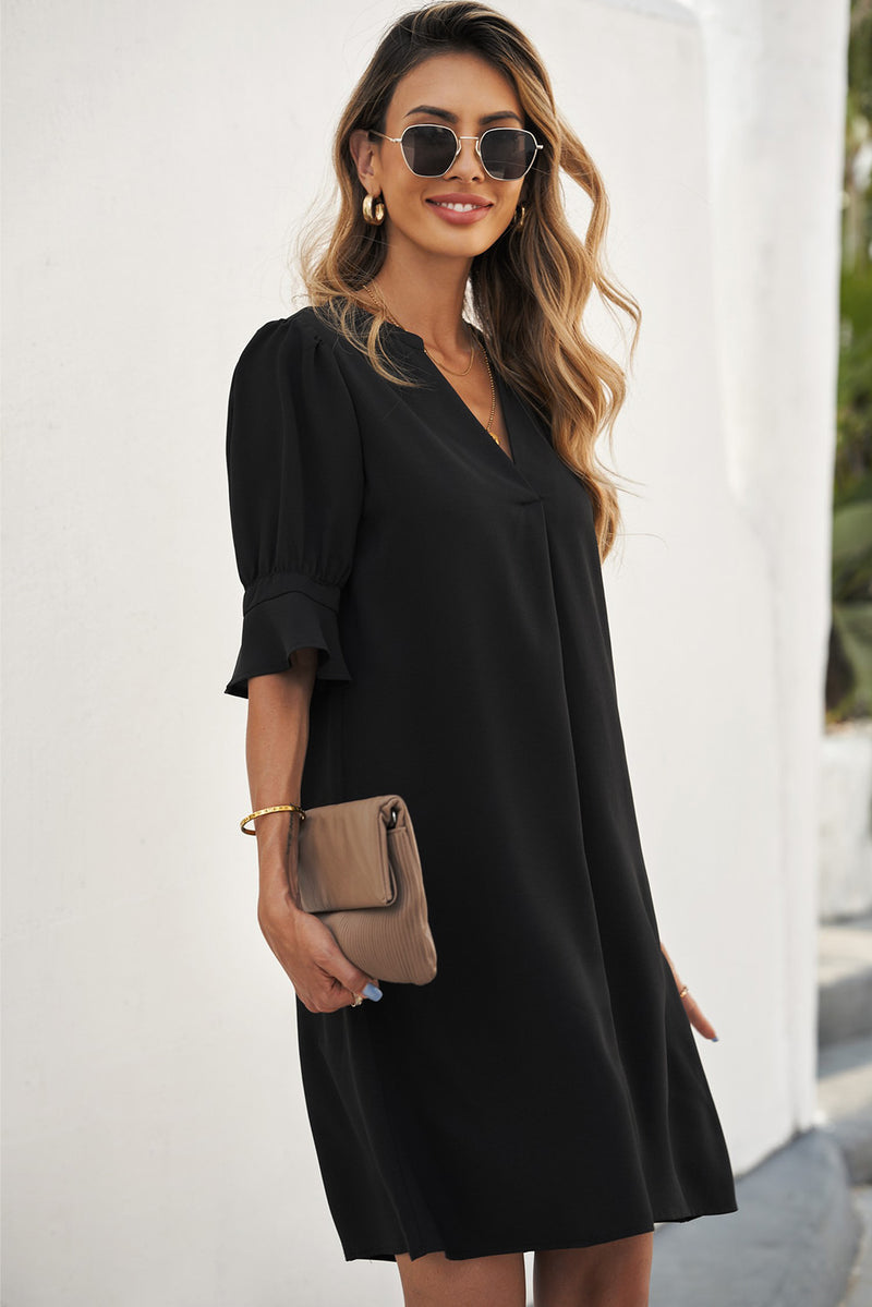 Udressshop Ruffled Sleeve Shift Mid Dress