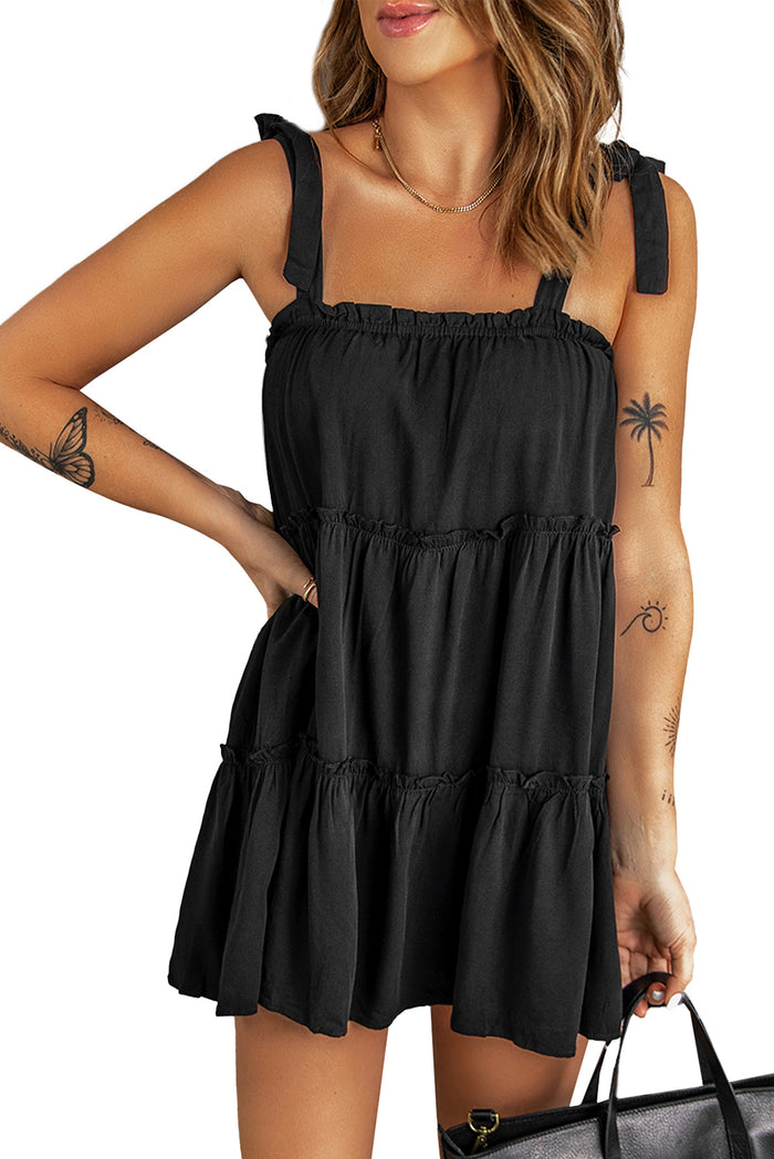 Udressshop Black Tiered Ruffle Babydoll Dress