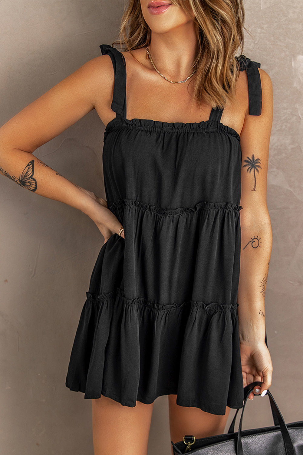 Udressshop Black Tiered Ruffle Babydoll Dress