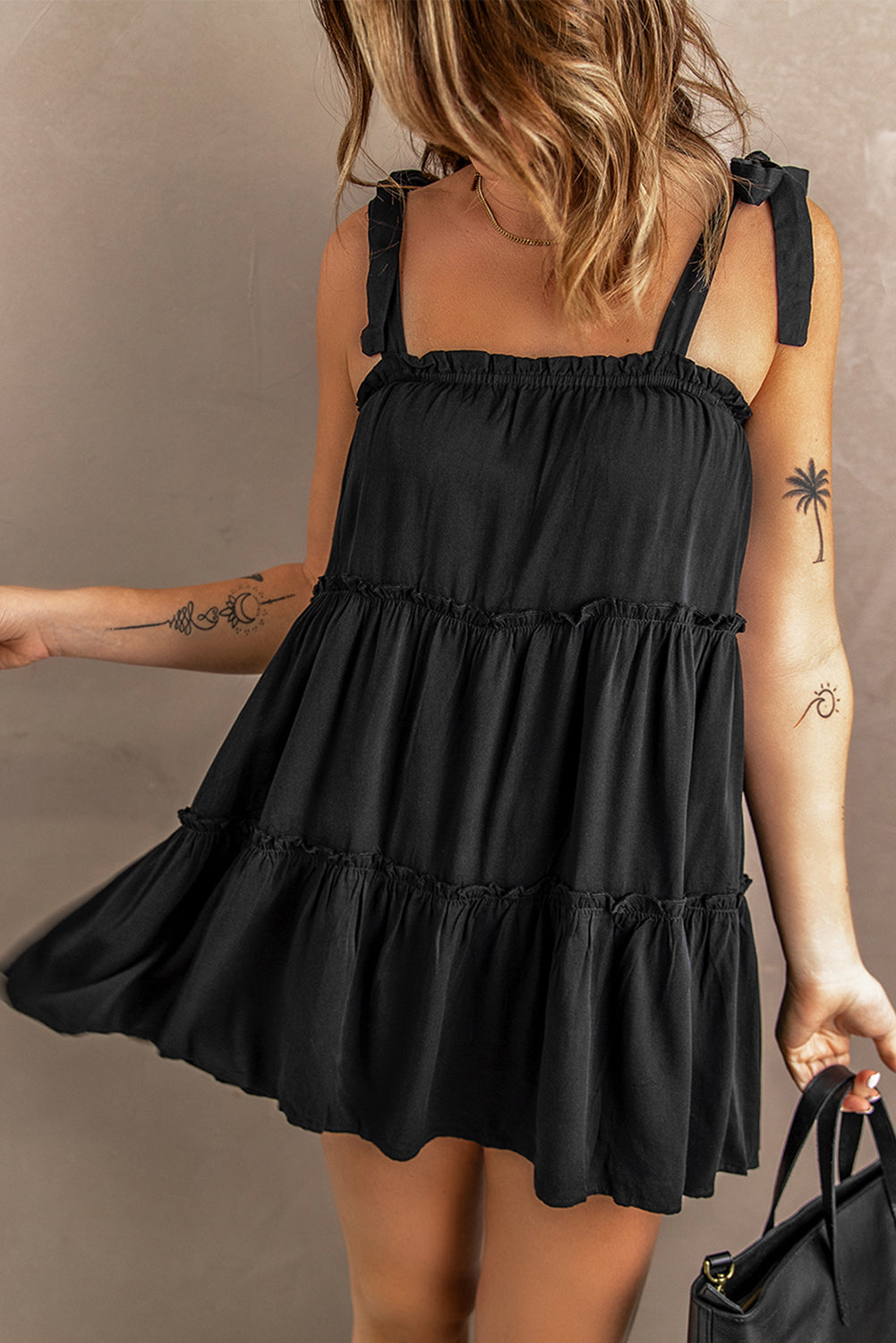 Udressshop Black Tiered Ruffle Babydoll Dress