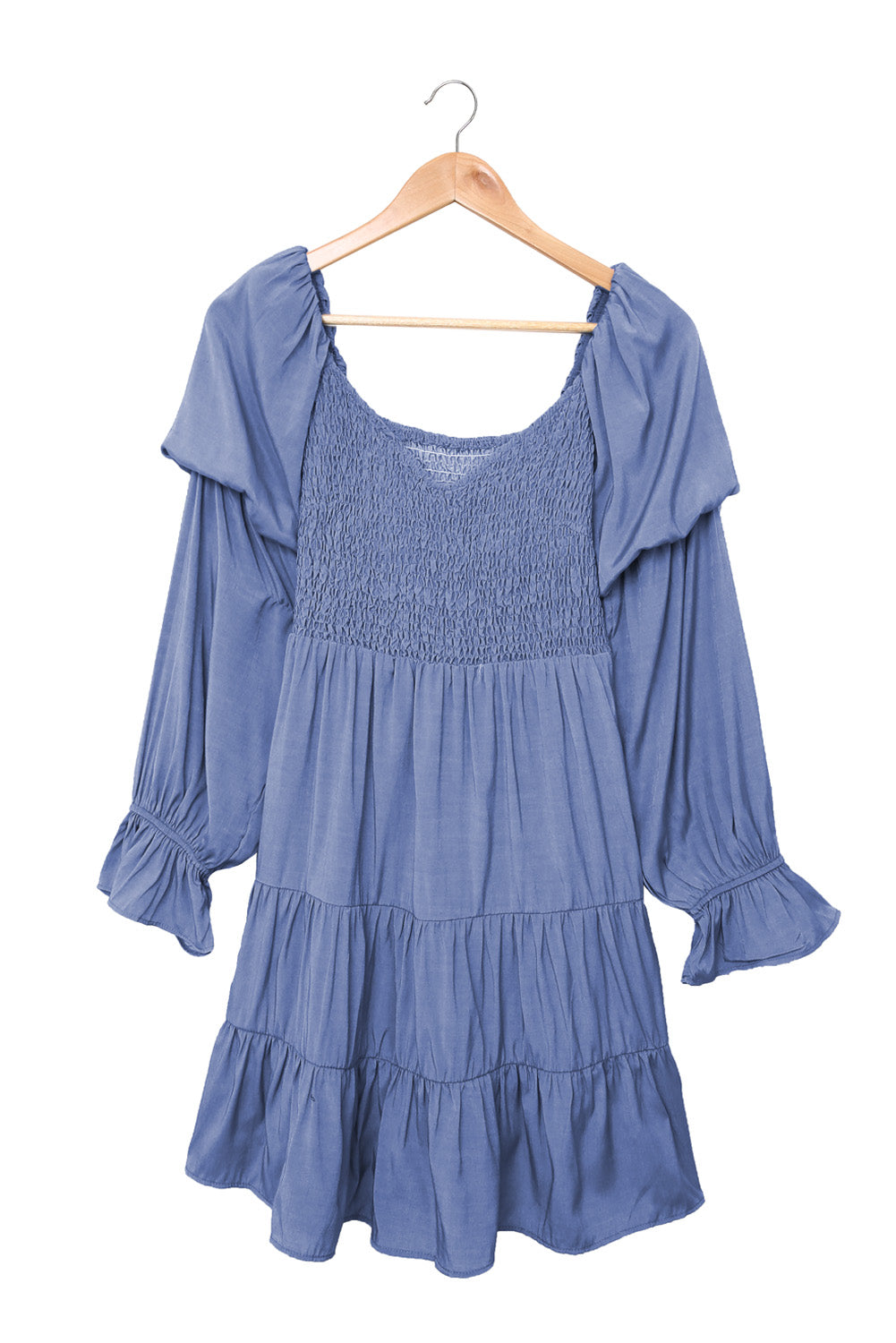 Udressshop Boho Solid Shirred Ruffle Mini Dress