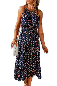 Udressshop Blue Polka Dot Print Spaghetti Straps Maxi Dress