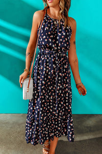 Udressshop Blue Polka Dot Print Spaghetti Straps Maxi Dress