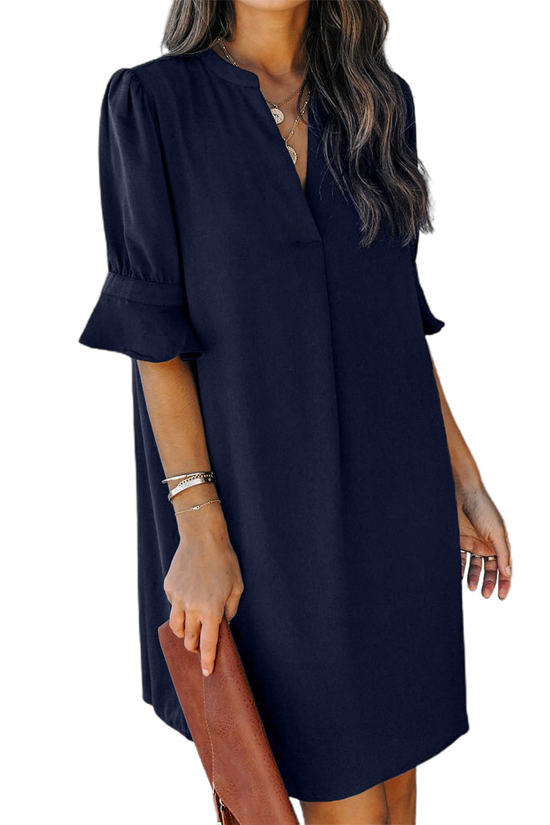 Udressshop Ruffled Sleeve Shift Mid Dress