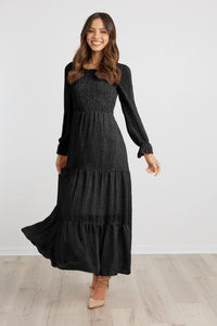 Casual Long Sleeve Round Neck Women Fall Dress Bohemian Loose Fit Floral Flowy Layered Maxi Dress