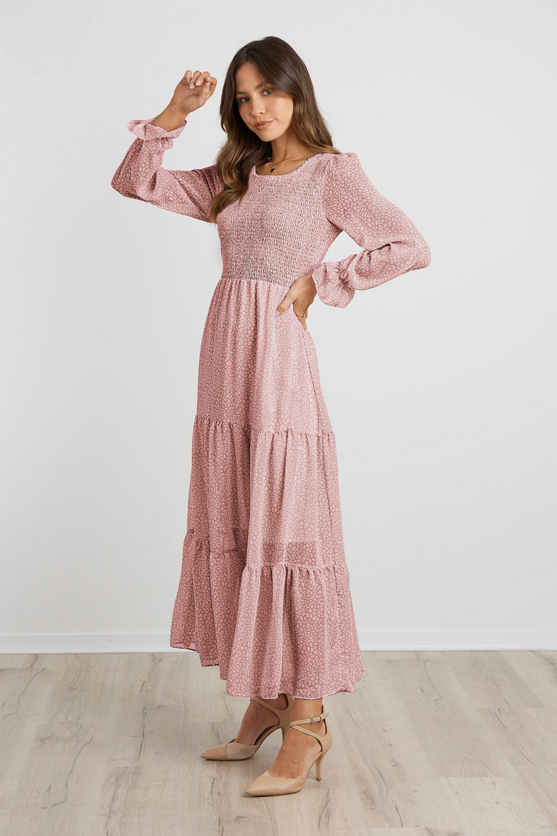 Casual Long Sleeve Round Neck Women Fall Dress Bohemian Loose Fit Floral Flowy Layered Maxi Dress