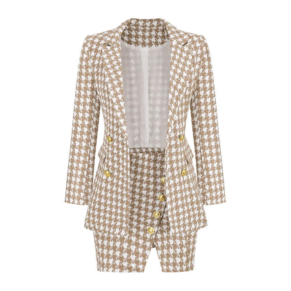 Celebrity Xiaoxiang Style Women's Suit Mini Dress Houndstooth Two-Piece Suit