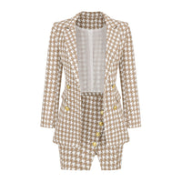 Celebrity Xiaoxiang Style Women's Suit Mini Dress Houndstooth Two-Piece Suit