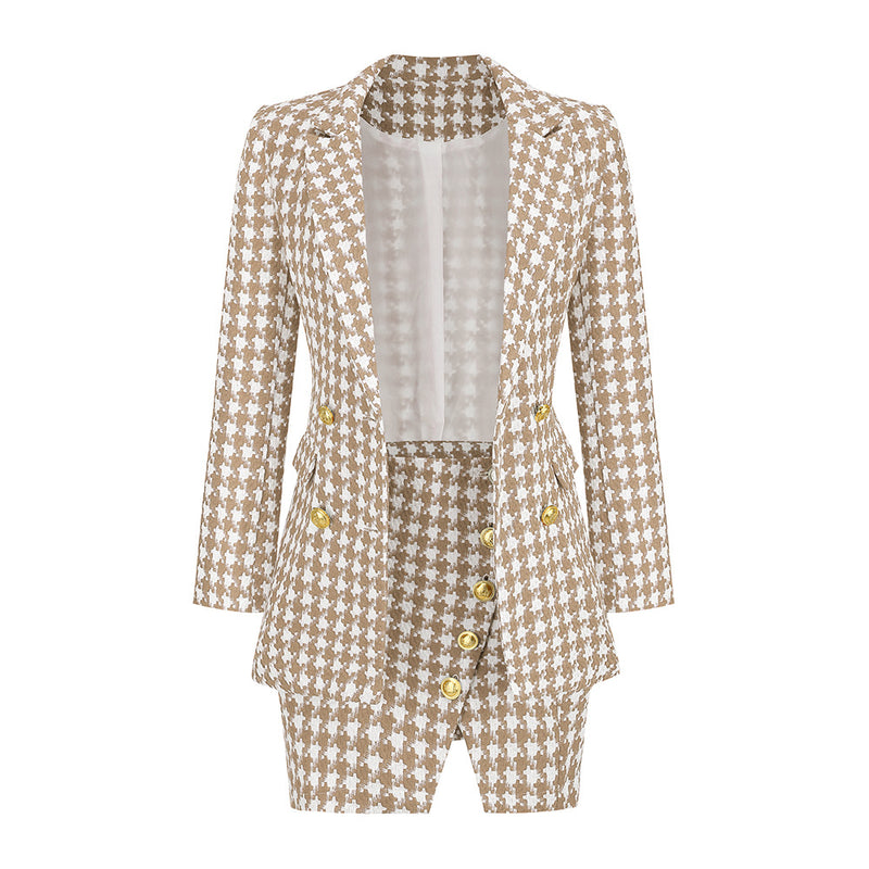 Celebrity Xiaoxiang Style Women's Suit Mini Dress Houndstooth Two-Piece Suit