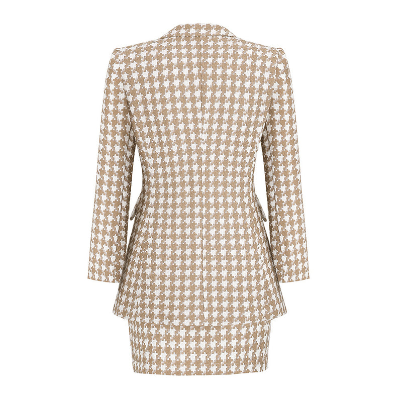 Celebrity Xiaoxiang Style Women's Suit Mini Dress Houndstooth Two-Piece Suit