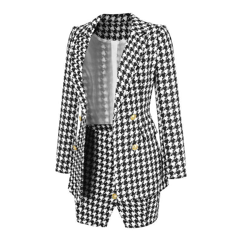 Celebrity Xiaoxiang Style Women's Suit Mini Dress Houndstooth Two-Piece Suit