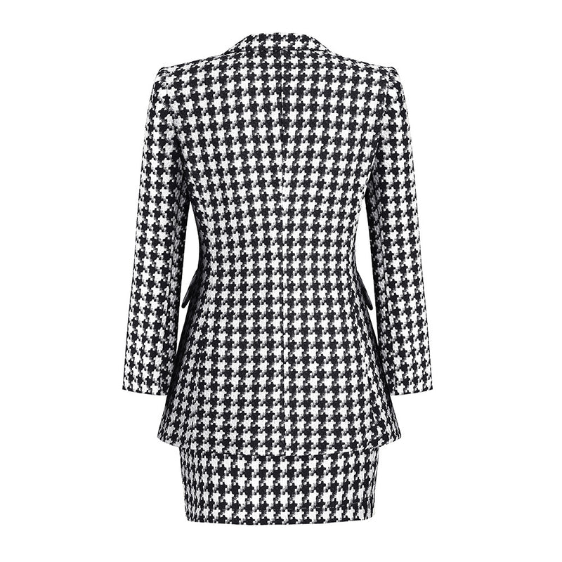 Celebrity Xiaoxiang Style Women's Suit Mini Dress Houndstooth Two-Piece Suit