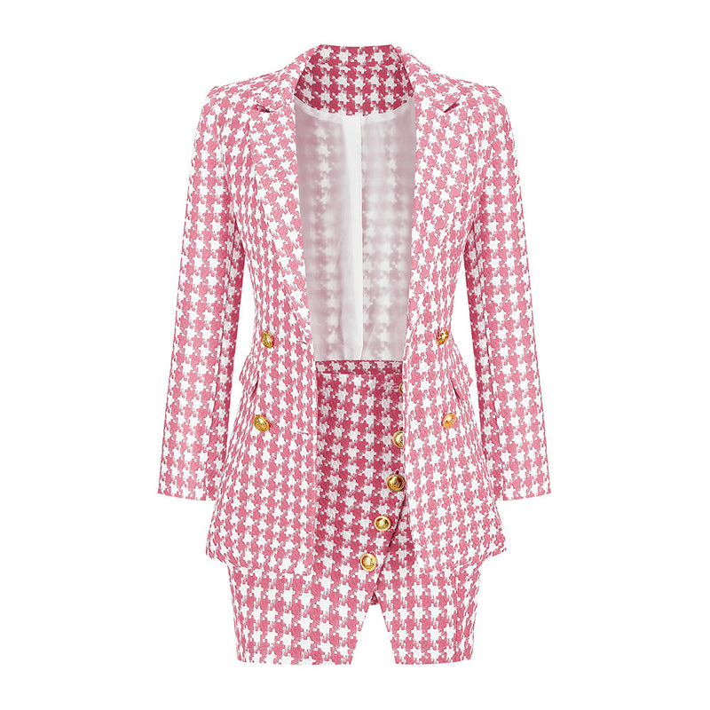 Celebrity Xiaoxiang Style Women's Suit Mini Dress Houndstooth Two-Piece Suit