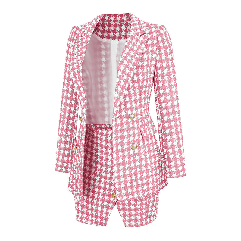 Celebrity Xiaoxiang Style Women's Suit Mini Dress Houndstooth Two-Piece Suit