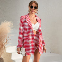 Celebrity Xiaoxiang Style Women's Suit Mini Dress Houndstooth Two-Piece Suit