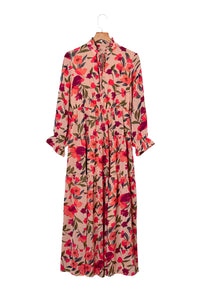 Udressshop Frilled Collar Long Sleeve Tiered Maxi Floral Dress