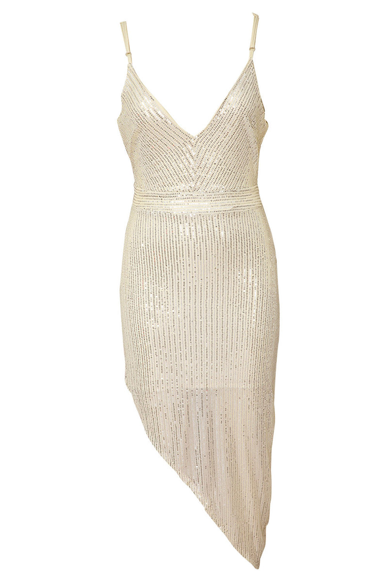 Golden V Neck Bodycon Sequin Dress