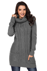 Udressshop Cowl Neck Cable Knit Winter Sweater Dress