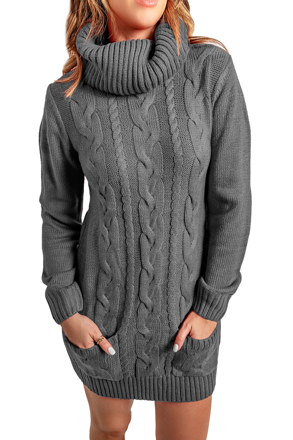 Udressshop Cowl Neck Cable Knit Winter Sweater Dress