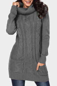 Udressshop Cowl Neck Cable Knit Winter Sweater Dress