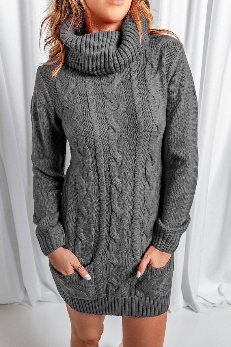 Udressshop Cowl Neck Cable Knit Winter Sweater Dress