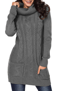 Udressshop Cowl Neck Cable Knit Winter Sweater Dress