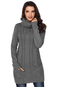 Udressshop Cowl Neck Cable Knit Winter Sweater Dress