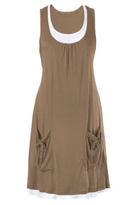 Udressshop Brown Side Pockets Sleeveless Beach Dress