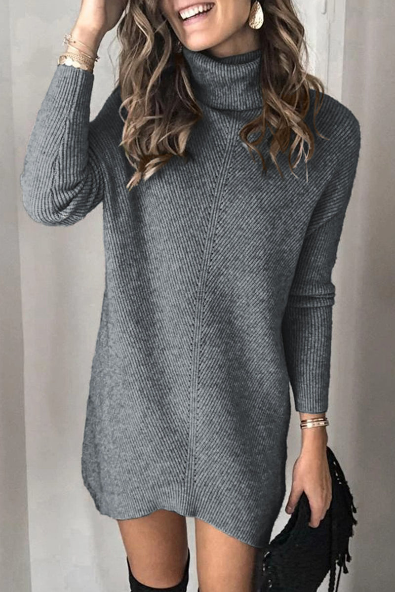 Udressshop Turtleneck Long Sleeve Knitted Winter Sweater Dress