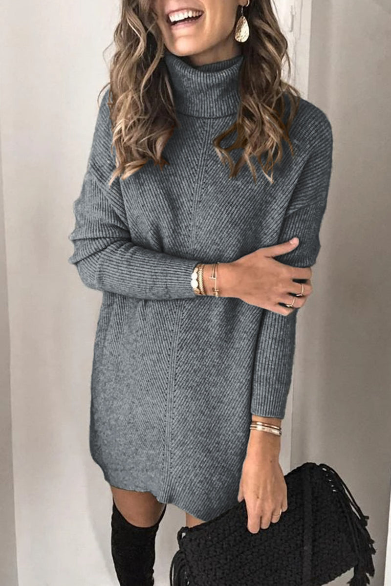 Udressshop Turtleneck Long Sleeve Knitted Winter Sweater Dress